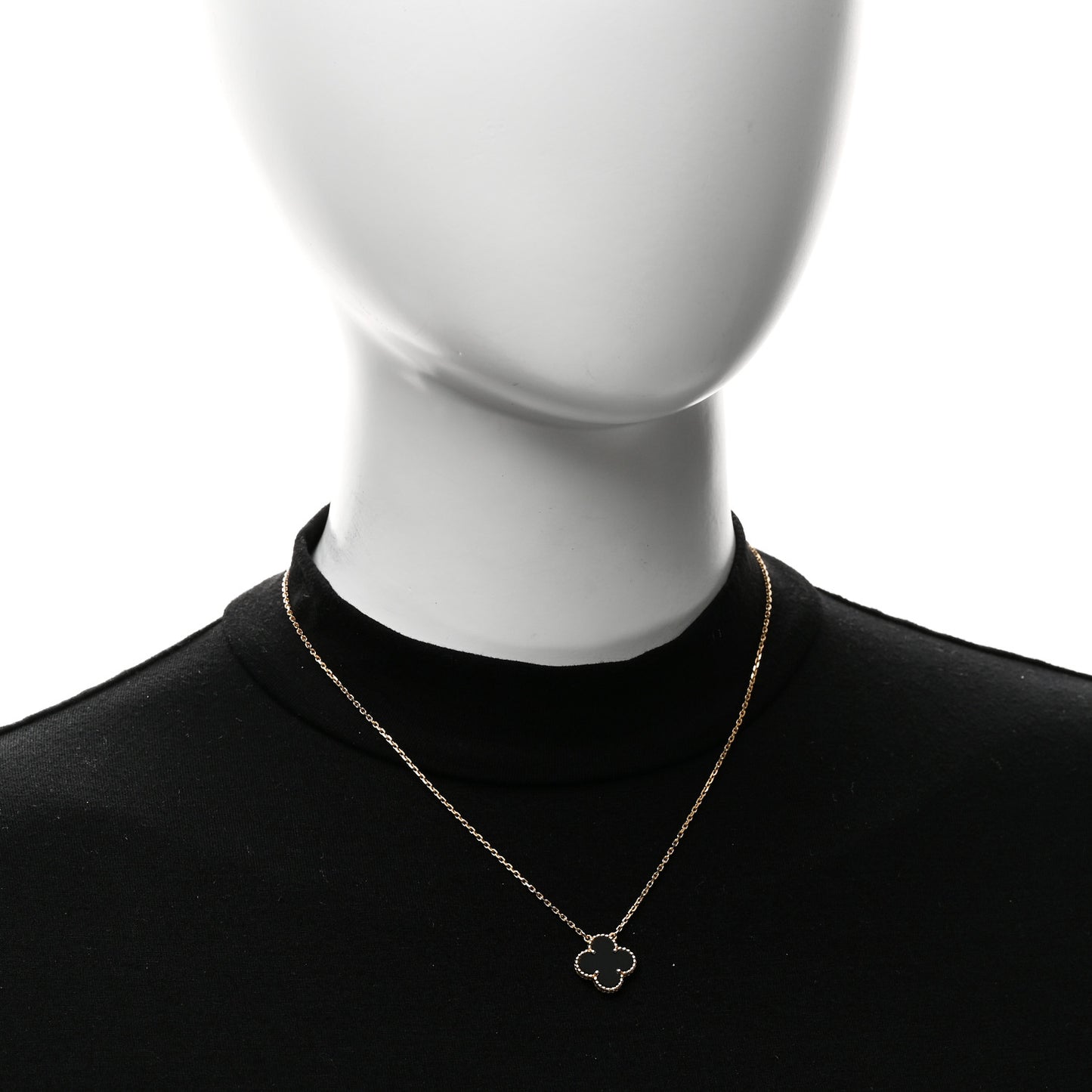 18K Yellow Gold Black Onyx Vintage Alhambra Pendant Necklace