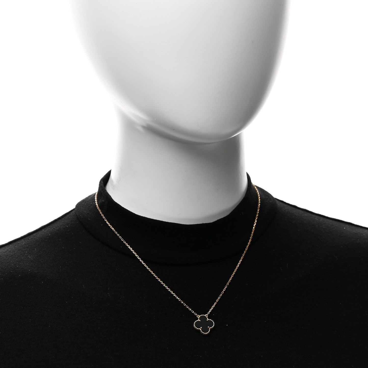 Van Cleef & Arpels 18K Yellow Gold Black Onyx Vintage Alhambra Pendant Necklace 2 of 6