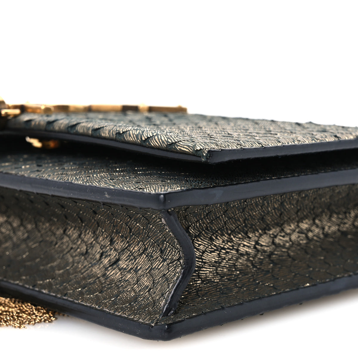 Calfskin Python Embossed Classic Monogram Kate Tassel Chain Wallet Gold