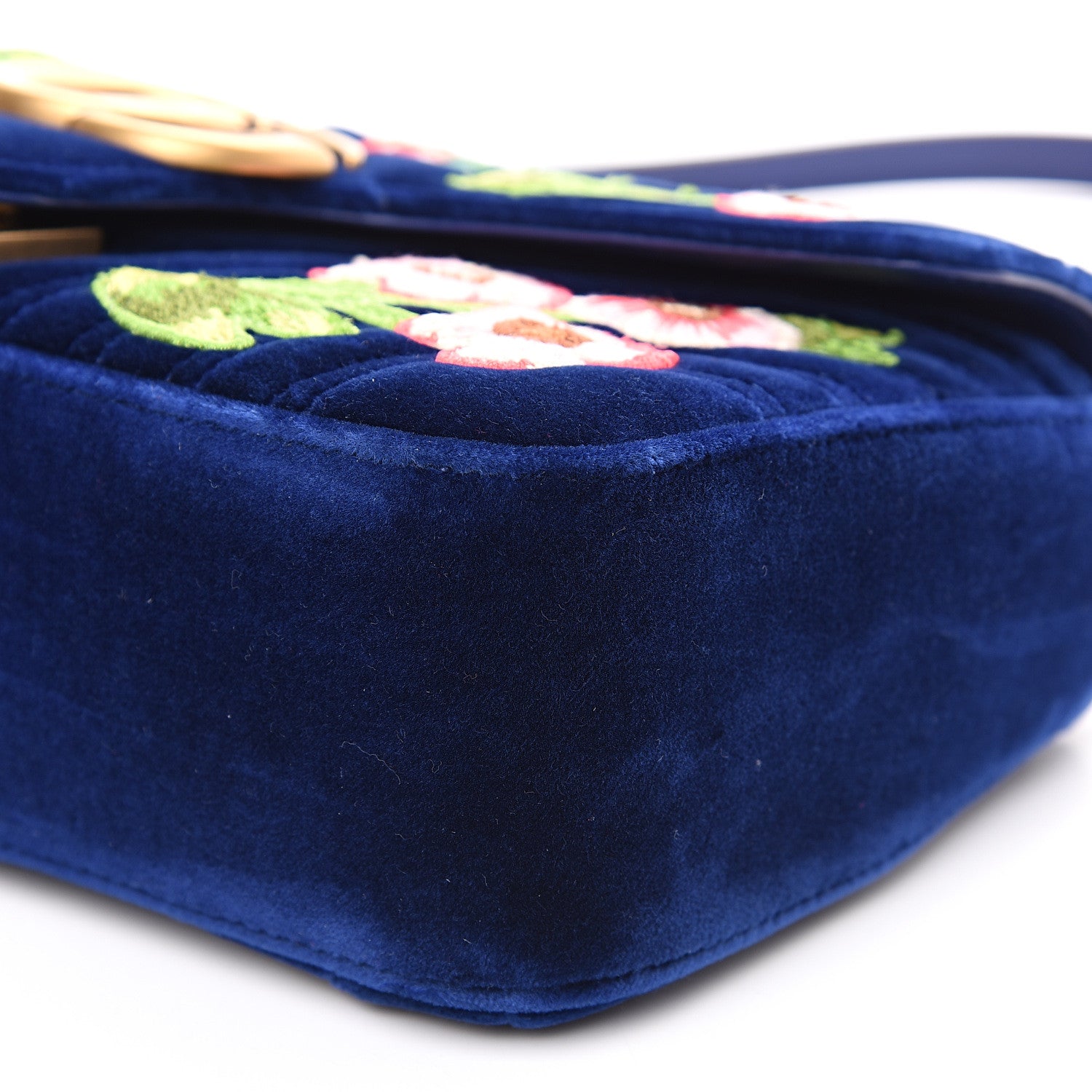 Gucci Velvet Matelasse Deer Embroidered Small GG Marmont Shoulder Bag Cobalt 8 of 9