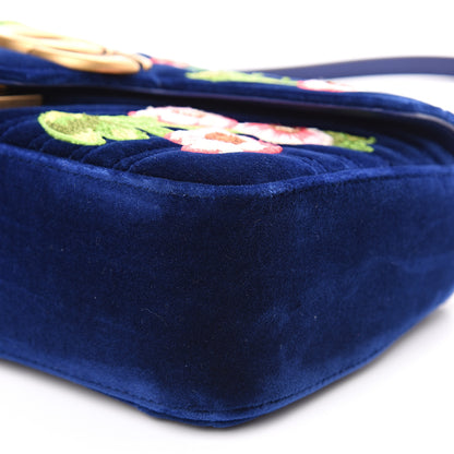 Gucci Velvet Matelasse Deer Embroidered Small GG Marmont Shoulder Bag Cobalt 8 of 9