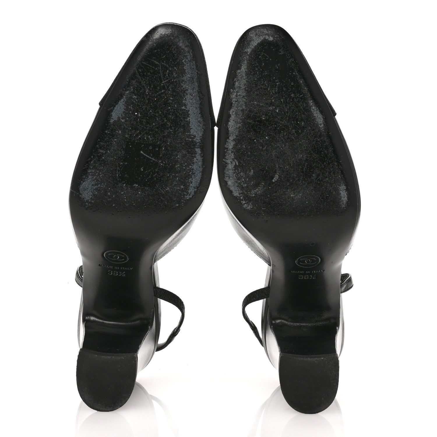 Chanel Goatskin Grosgrain Cap Toe CC Slingback Pumps 36 Black 6 of 10