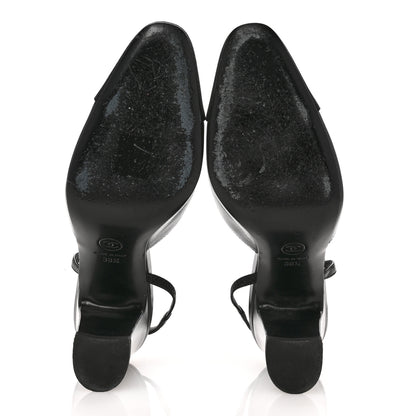 Chanel Goatskin Grosgrain Cap Toe CC Slingback Pumps 36 Black 6 of 10