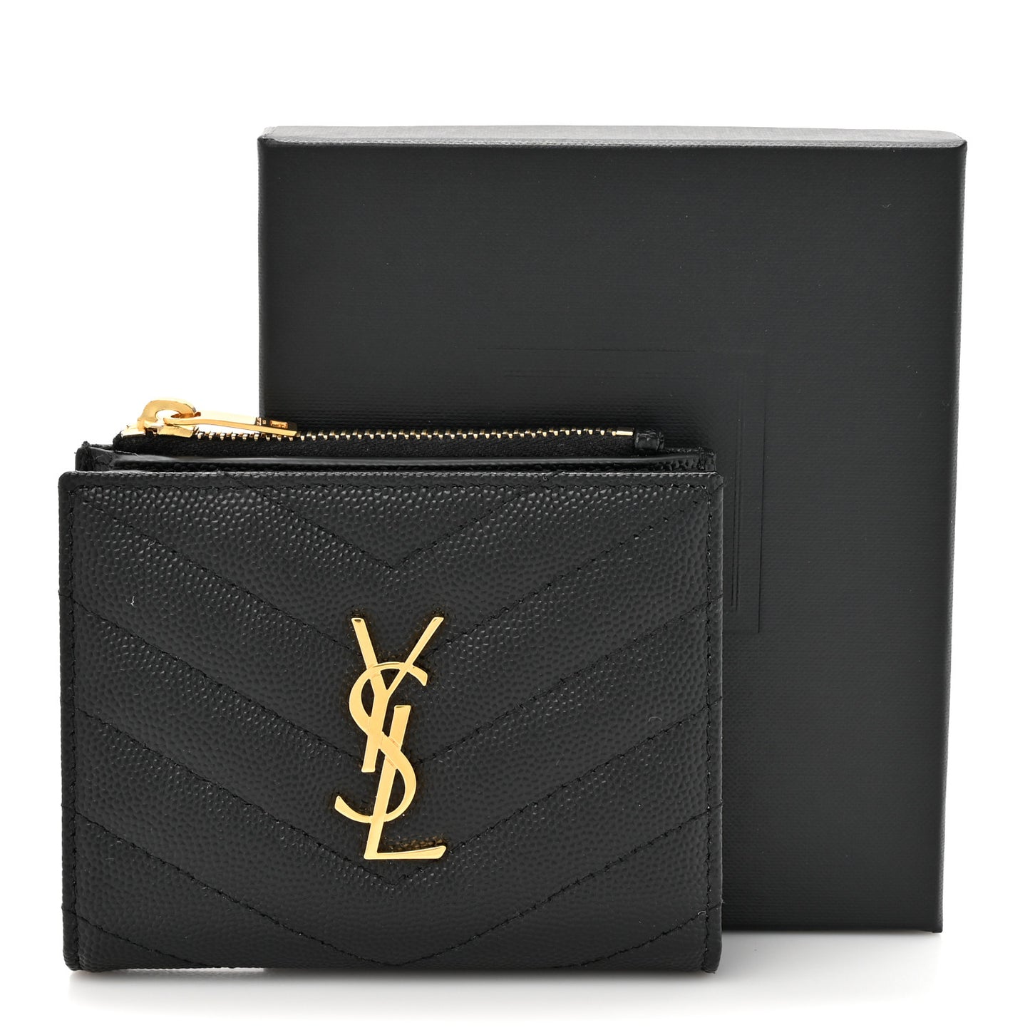 Grain De Poudre Matelasse Chevron Monogram Compact Wallet Black