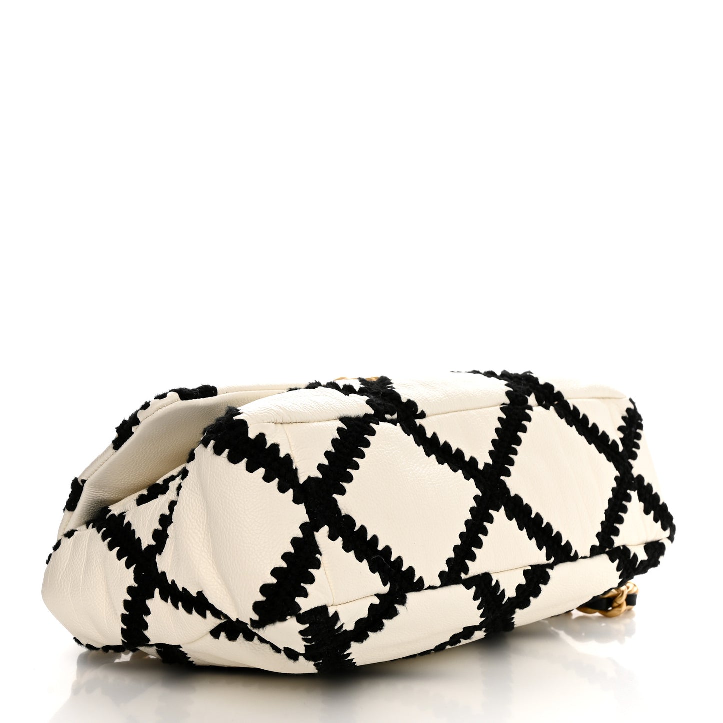 Calfskin Crochet Large Chanel 19 Flap White Black