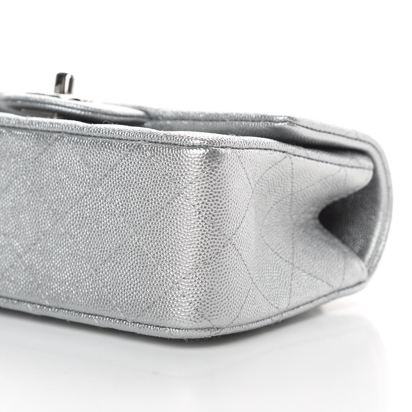 Metallic Caviar Quilted Mini Top Handle Rectangular Flap Silver
