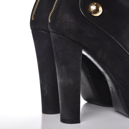 Louis Vuitton Suede Peep Toe Ankle Boots 37 Black 15 of 23