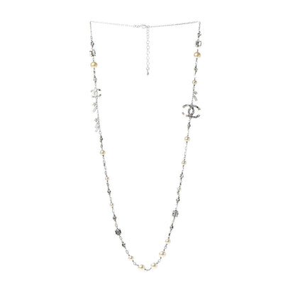 Chanel Pearl Baguette Crystal CC Long Necklace Silver 3 of 6