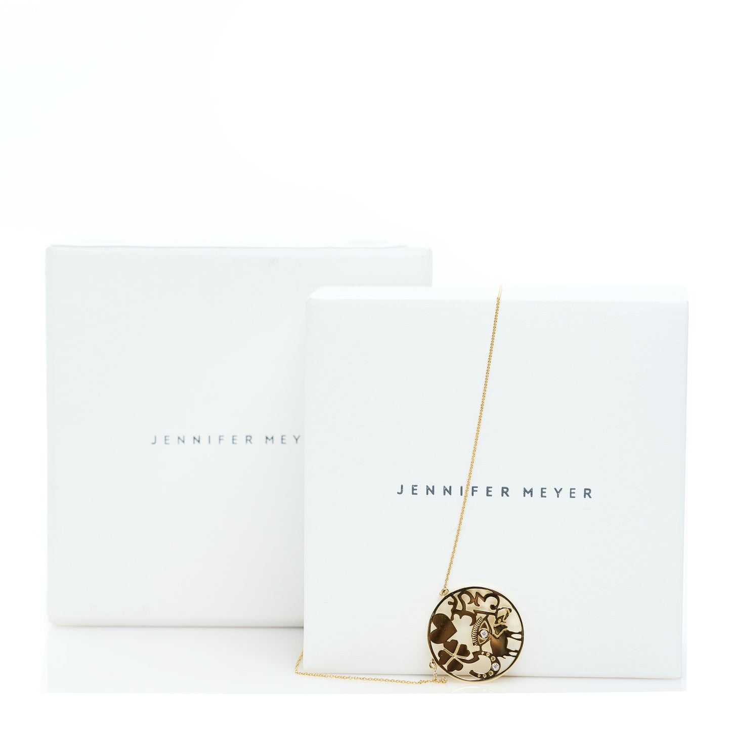 18K Yellow Gold Diamond Open Good Luck Pendant Necklace