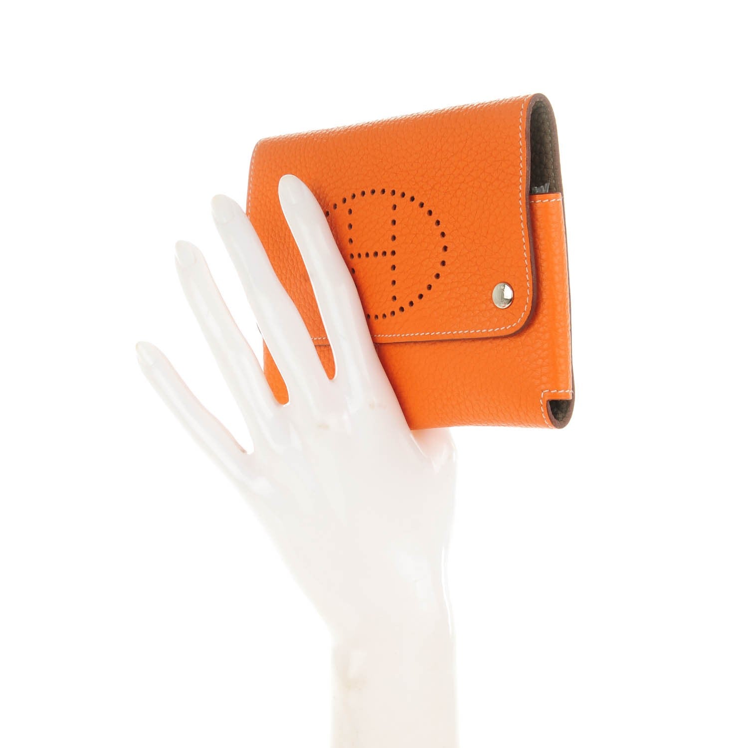 Hermes Taurillon Clemence Mises et Relances Playing Cards Holder Orange Gris Tourterelle 2 of 5