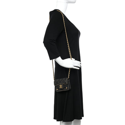 Chanel Denim Quilted Double You Card Holder On Chain Blue 3 of 10