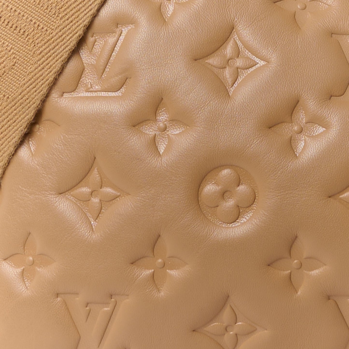 Lambskin Embossed Monogram Coussin PM Camel