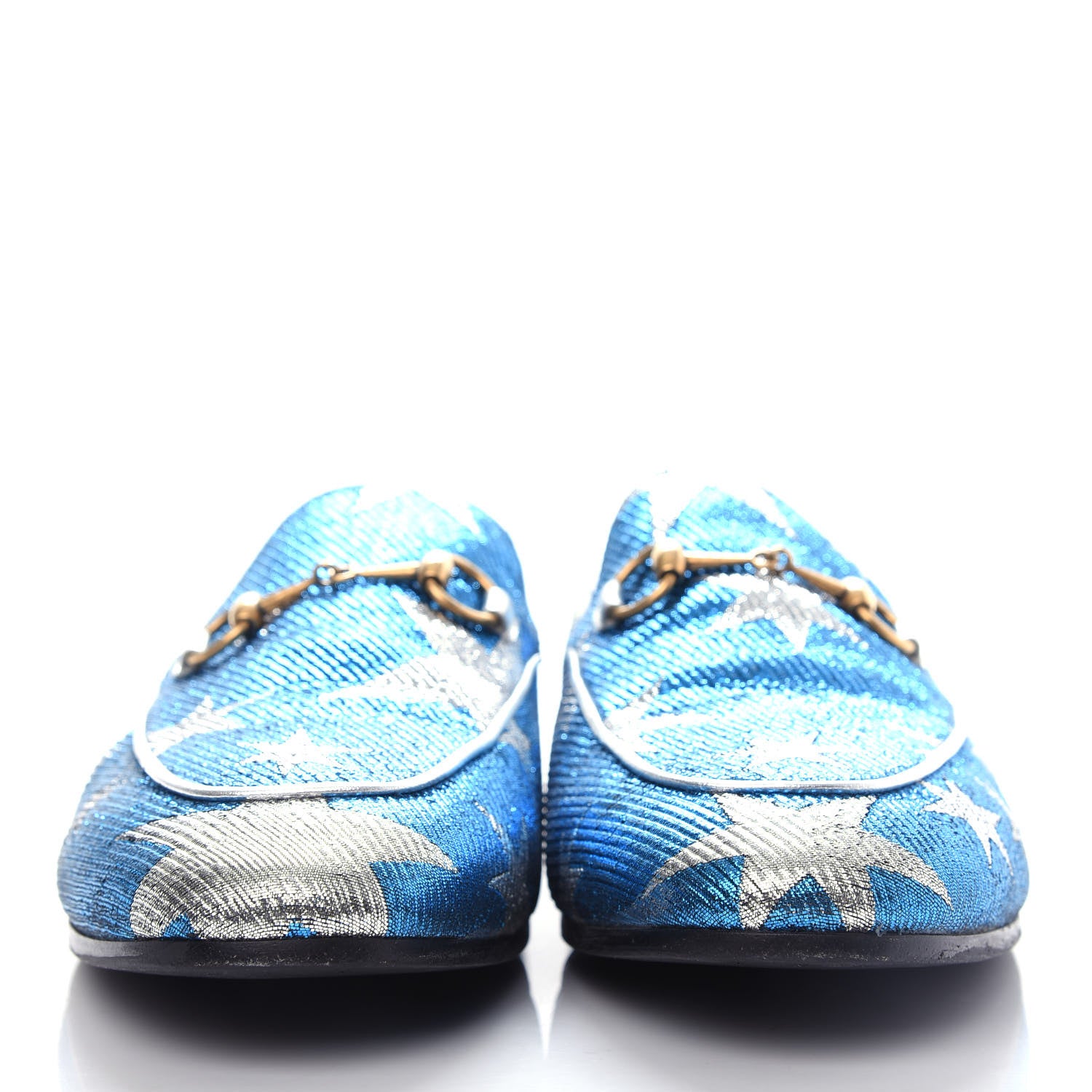 Gucci Lurex Calfskin Starry Sky Womens Jordaan Loafers 40.5 Bluette Silver 2 of 11