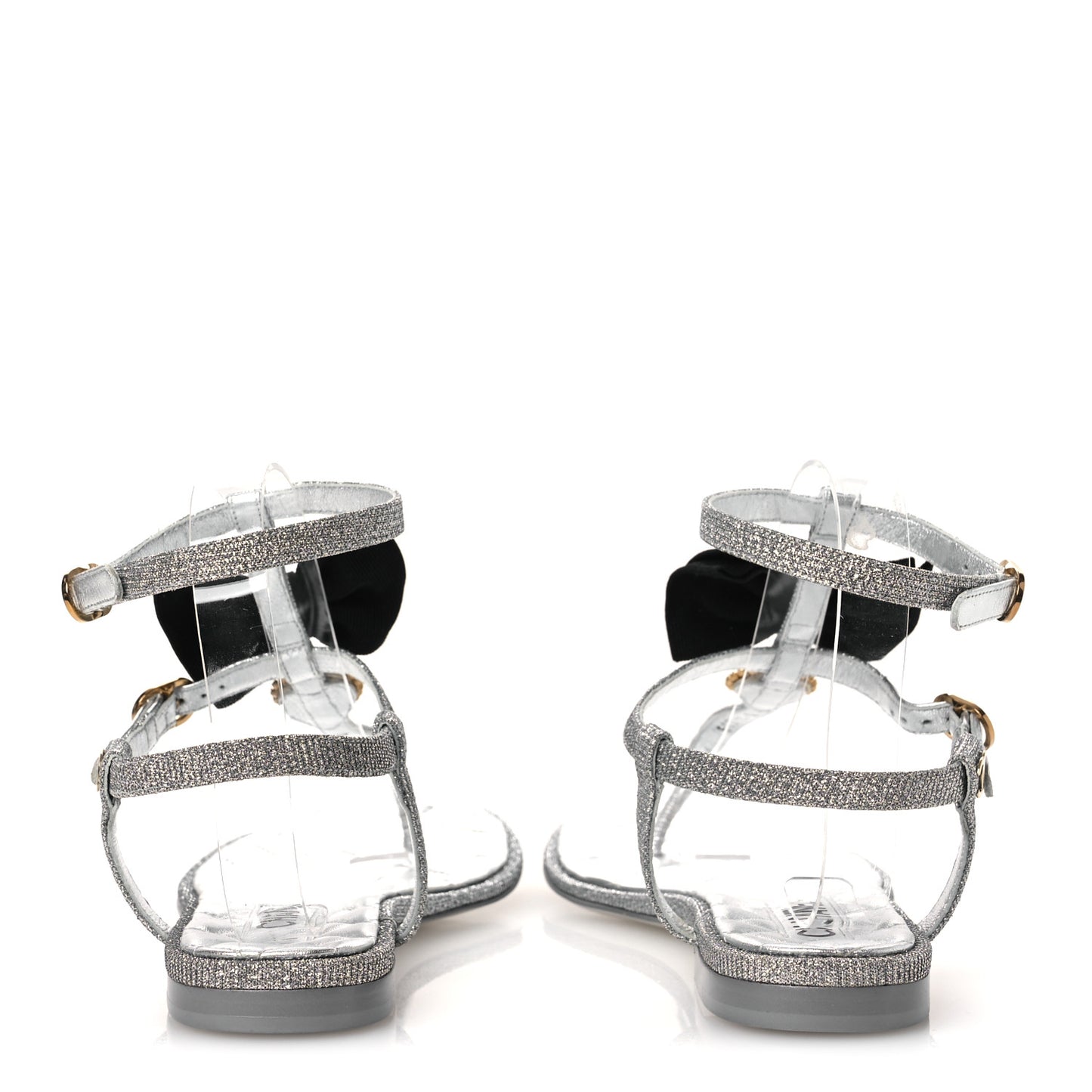 Fabric Grosgrain Pearl Crystal Thong Sandals 40 Silver Black