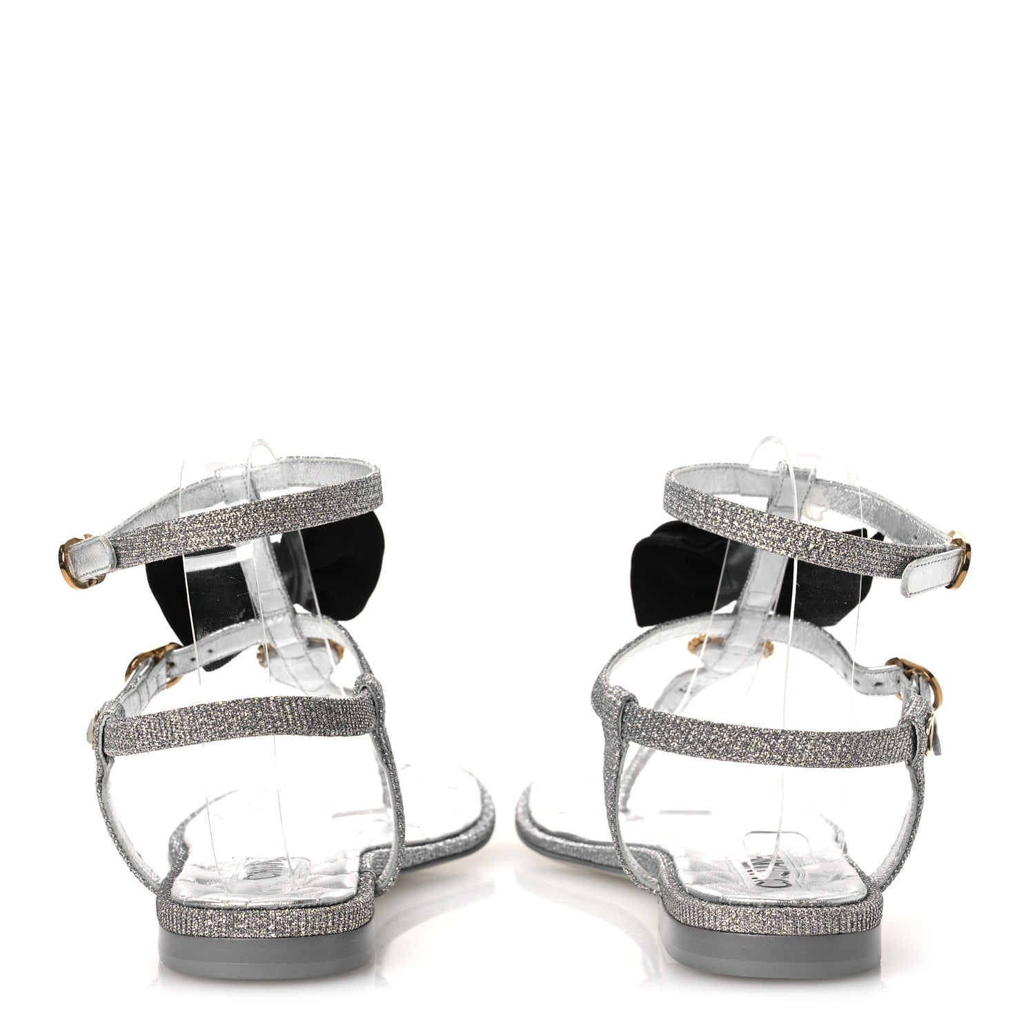 Chanel Fabric Grosgrain Pearl Crystal Thong Sandals 40 Silver Black 6 of 11