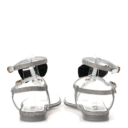 Chanel Fabric Grosgrain Pearl Crystal Thong Sandals 40 Silver Black 6 of 11