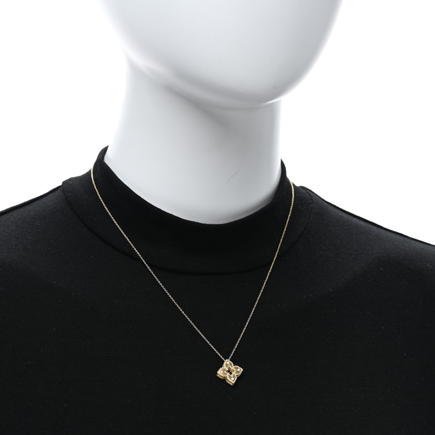 Roberto Coin 18K Yellow Gold Diamond Petite Venetian Princess Flower Pendant Necklace 4 of 4