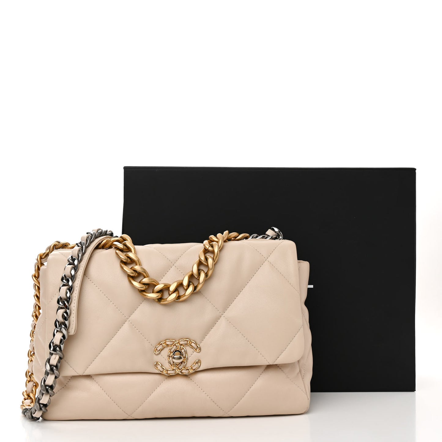 Lambskin Quilted Large Chanel 19 Flap Light Beige