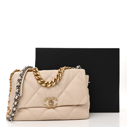Chanel Lambskin Quilted Large Chanel 19 Flap Light Beige 13 of 13
