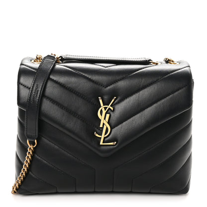 Saint Laurent Calfskin Y Quilted Monogram Small Loulou Chain Satchel Black 1 of 10