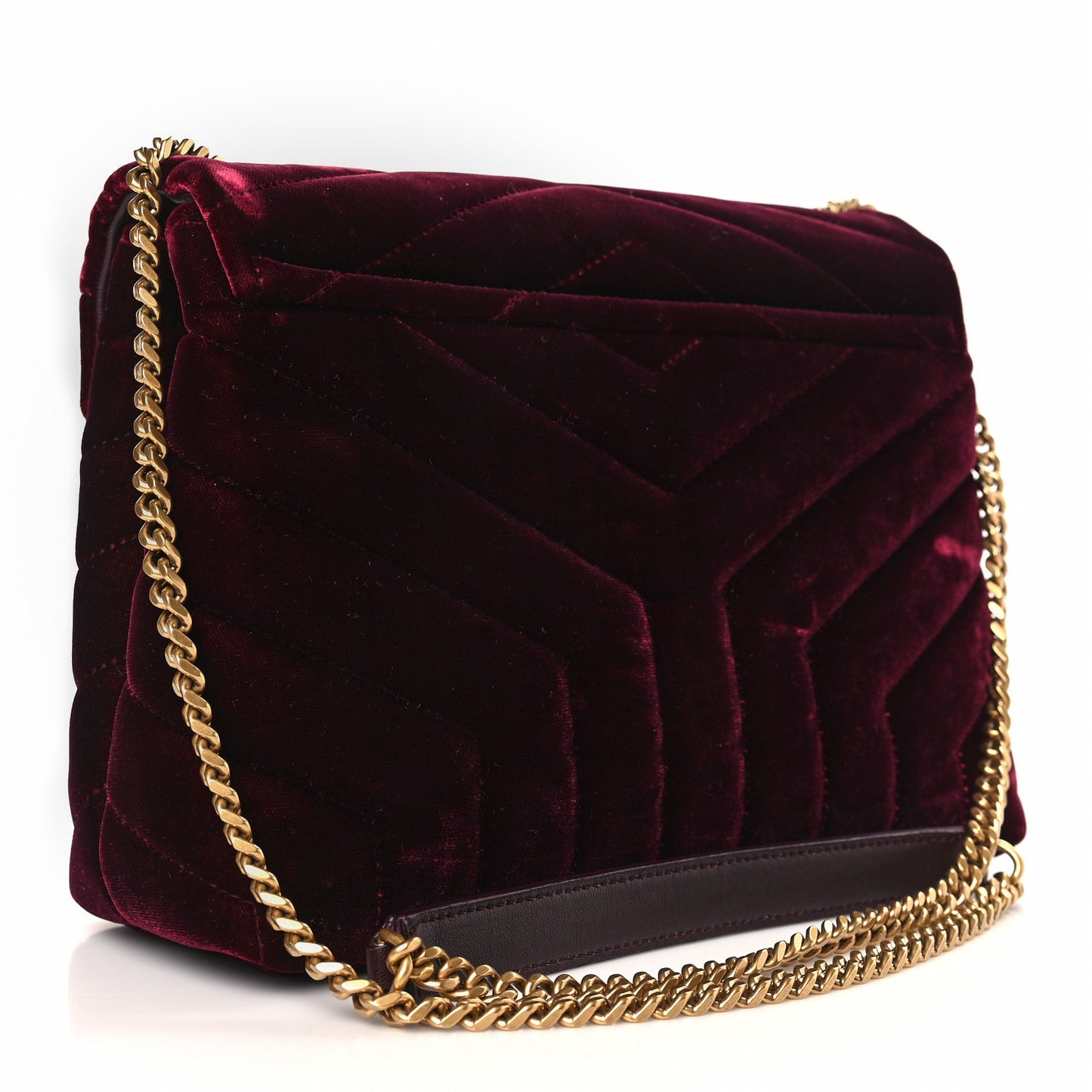 Velvet Y Quilted Monogram Small Loulou Chain Satchel Burgundy