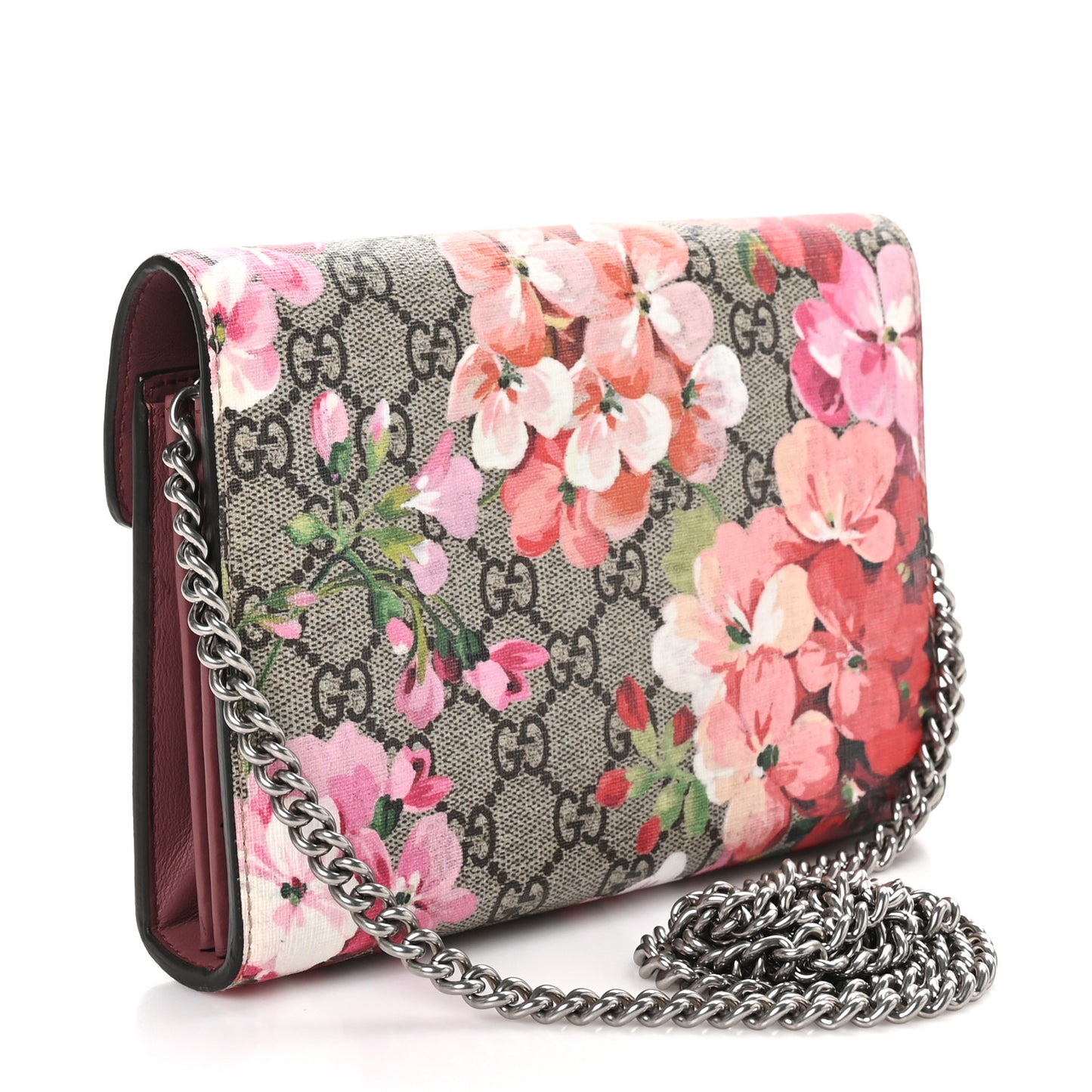 GG Supreme Monogram Blooms Mini Dionysus Chain Wallet Beige Multicolor Dry Rose