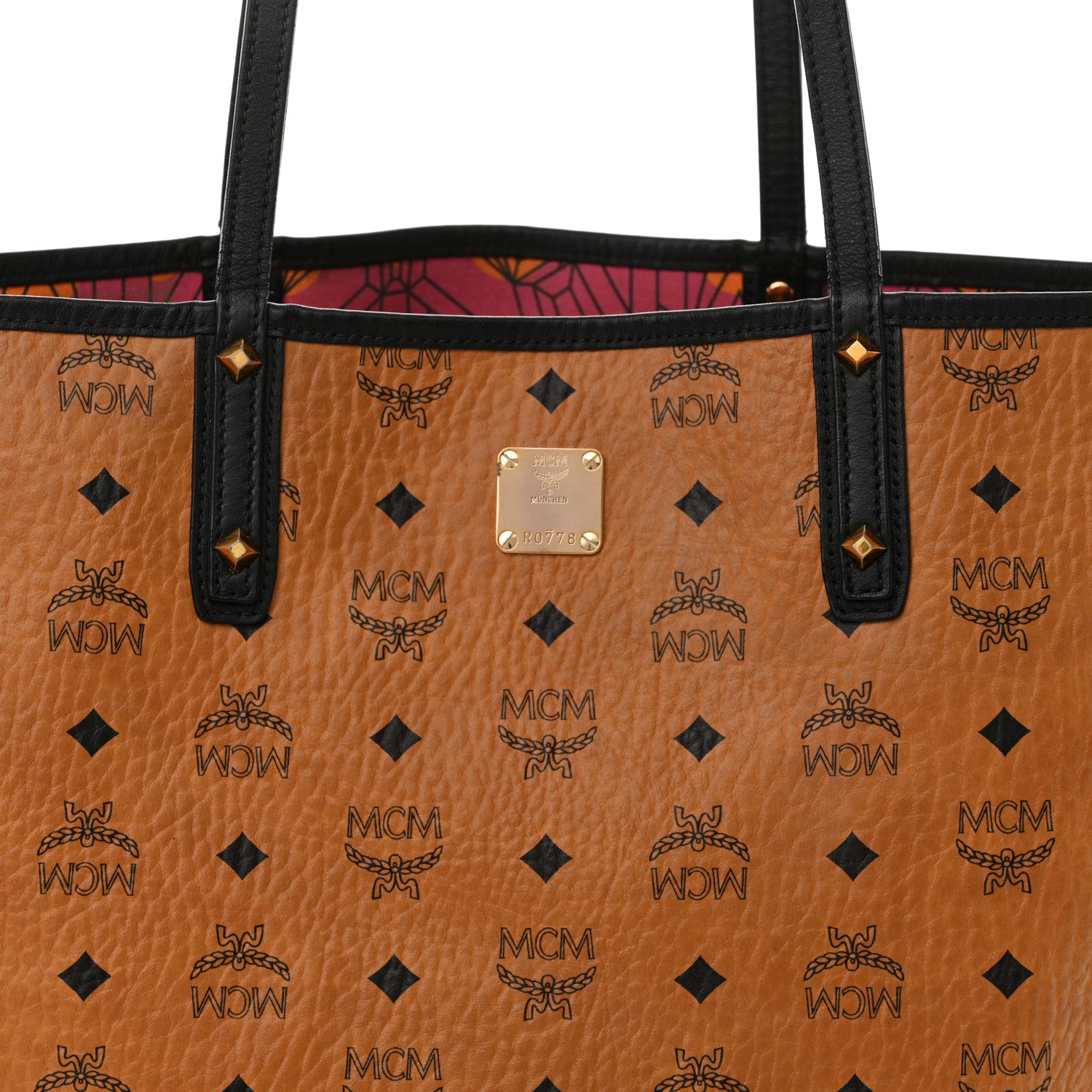MCM Visetos Medium Project Reversible Shopper Tote Cognac 13 of 27