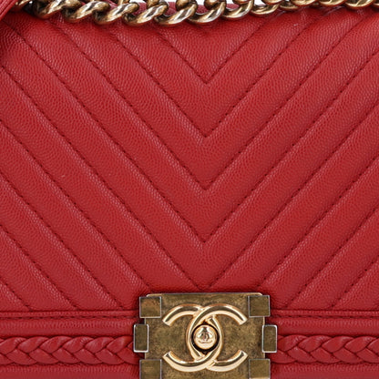 Chanel Caviar Chevron Quilted Braided Medium Boy Flap Red 8 of 10