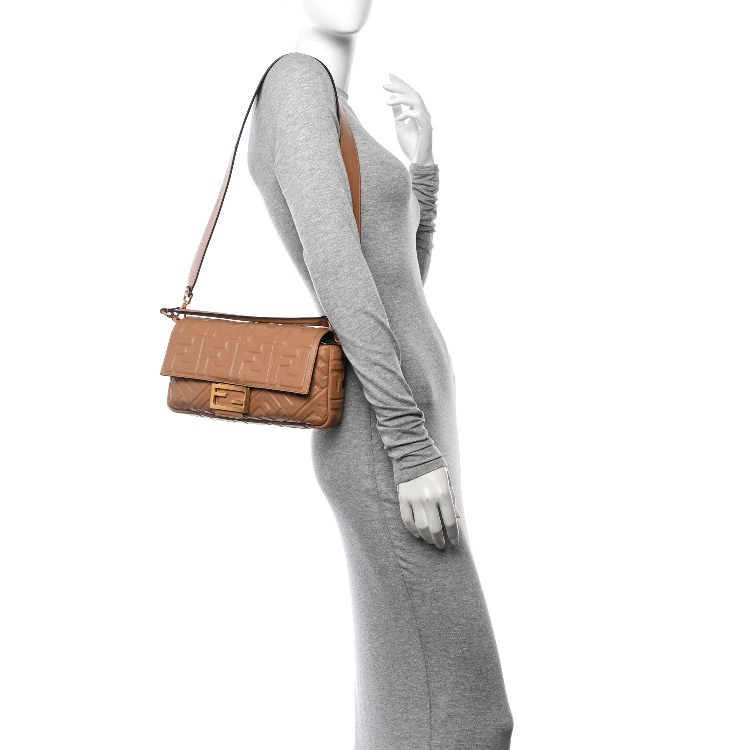 Fendi Nappa FF 1974 Embossed Baguette Miele Scuro 2 of 12