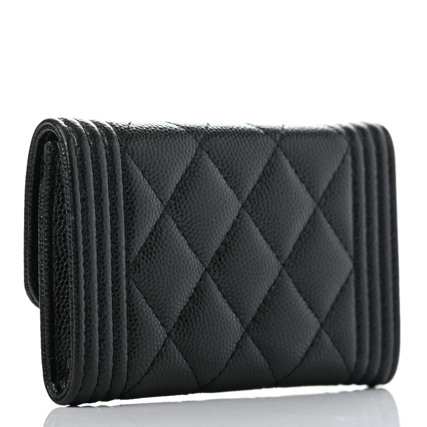 Caviar Quilted Small Boy Flap Wallet Black