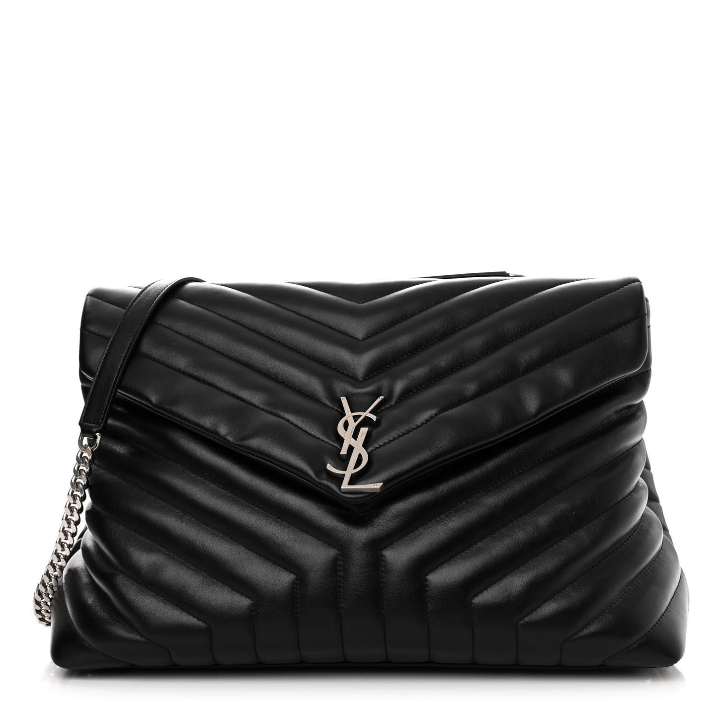Calfskin Y Quilted Monogram Large Loulou Chain Satchel Black