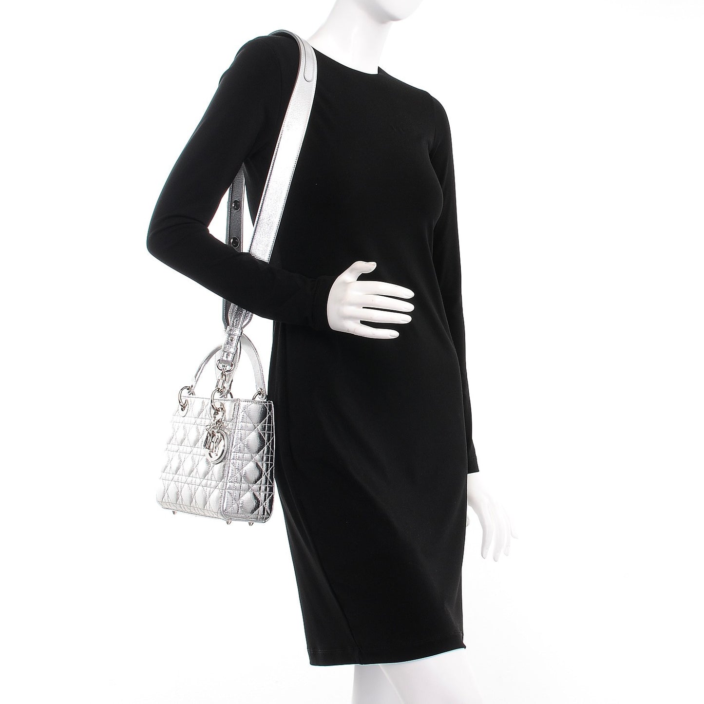 Metallic Grained Calfskin Cannage Small Lucky Badges My Lady Dior Silver