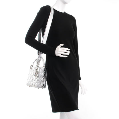 Christian Dior Metallic Grained Calfskin Cannage Small Lucky Badges My Lady Dior Silver 2 of 7