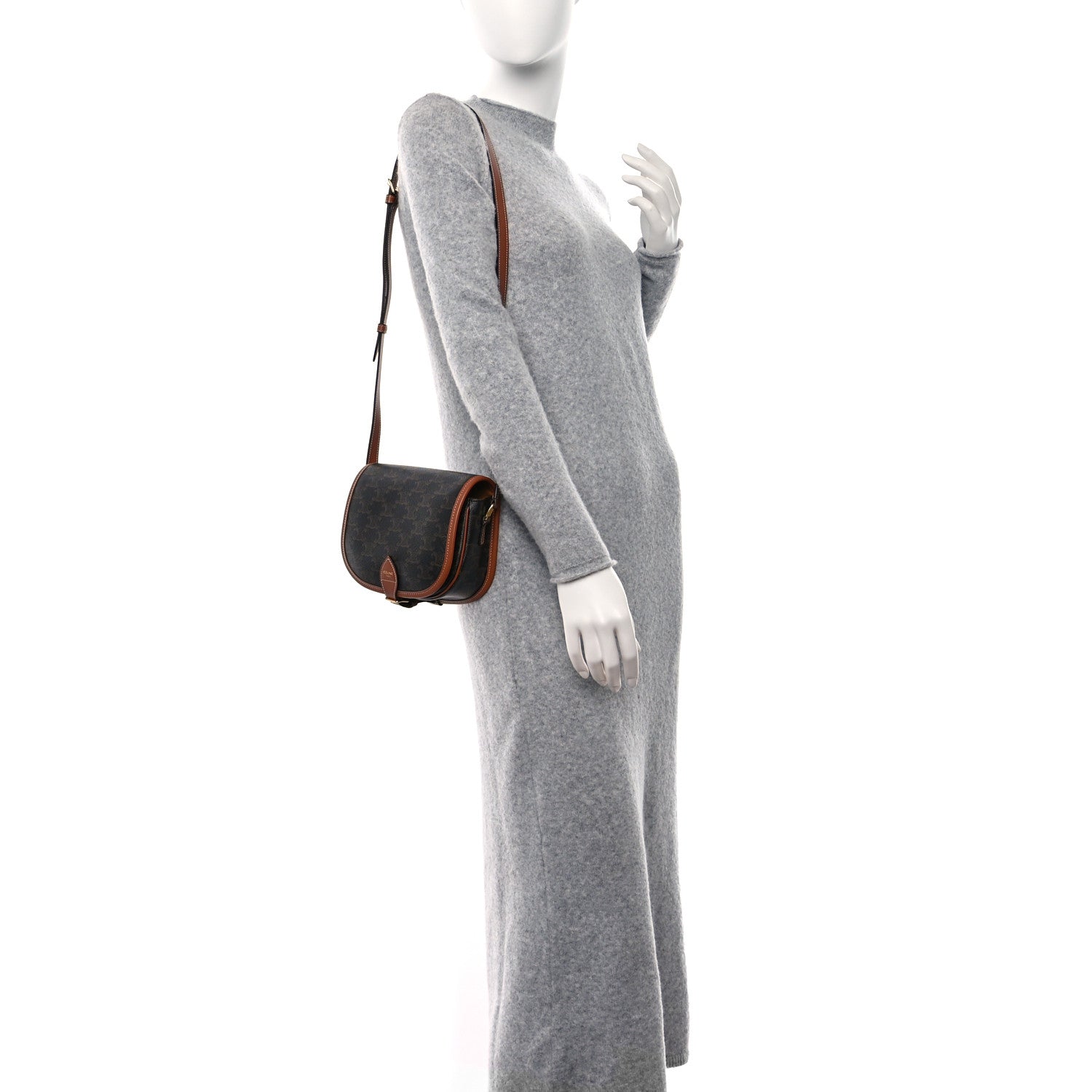 Celine Triomphe Canvas Medium Folco Bag Tan 3 of 7