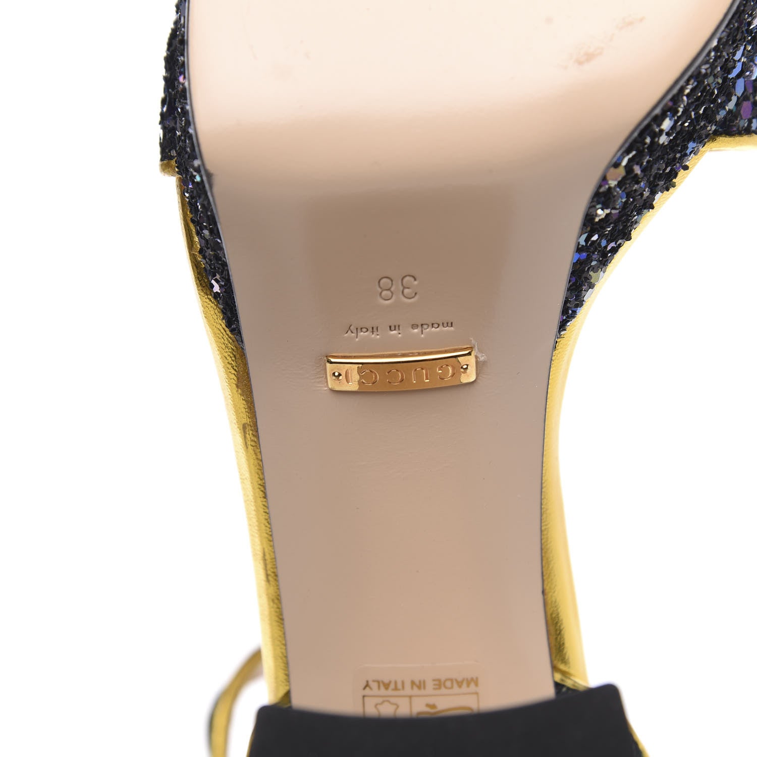 Gucci Glitter Soko Bee Platform Mid Heel Sandals 38 Notte Oro Multicolor 7 of 11