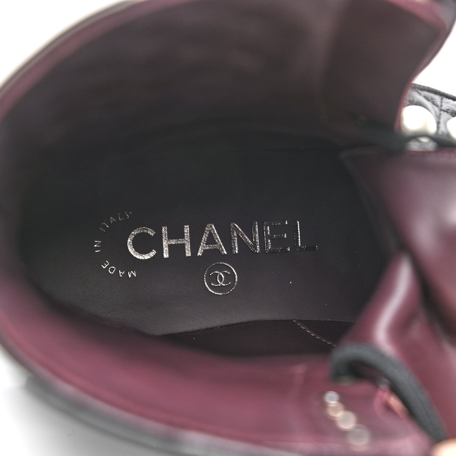 Chanel Crackled Calfskin Velvet Pearl Combat Boots 35.5 Black 7 of 8