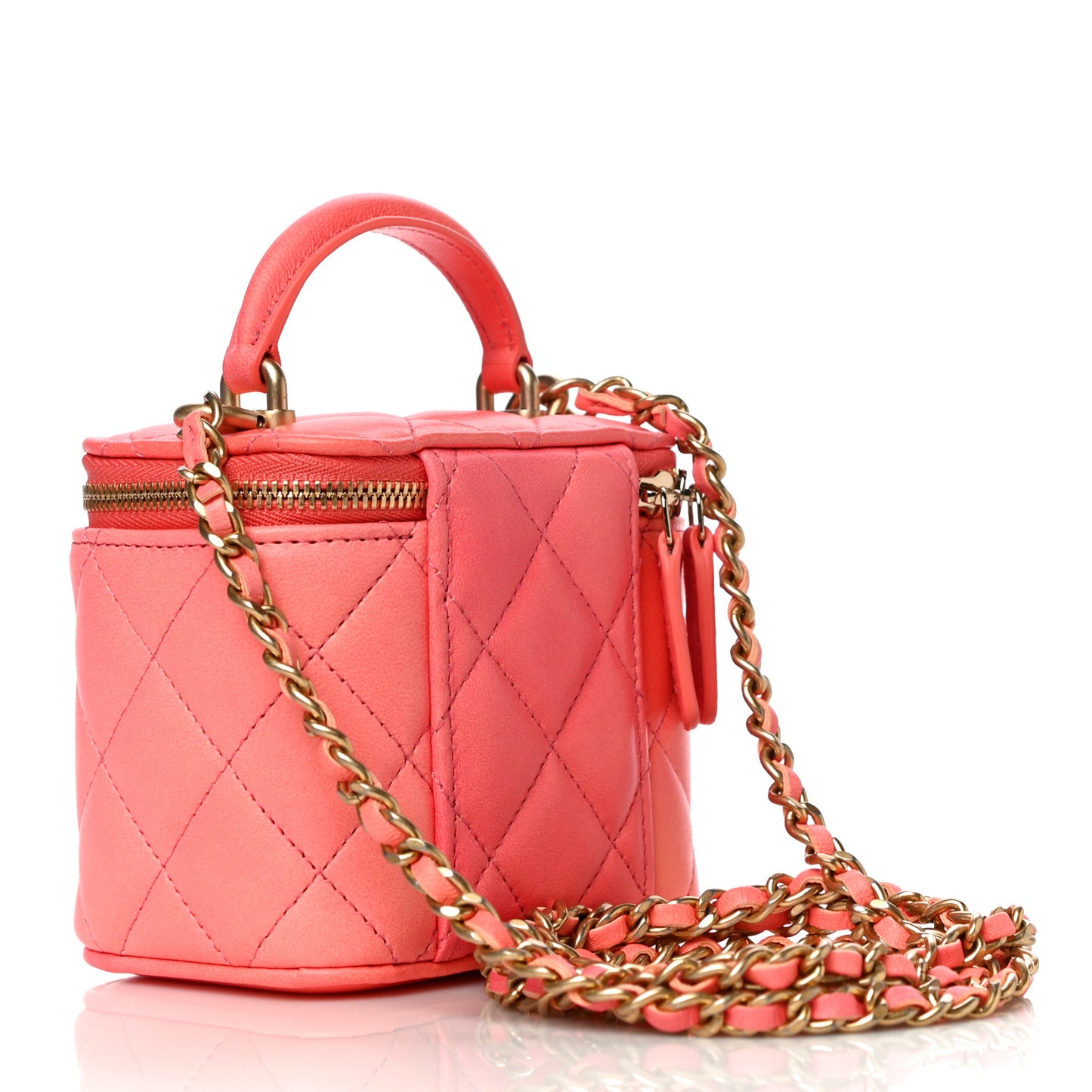 Lambskin Quilted Ombre Top Handle Mini Vanity Case With Chain Coral