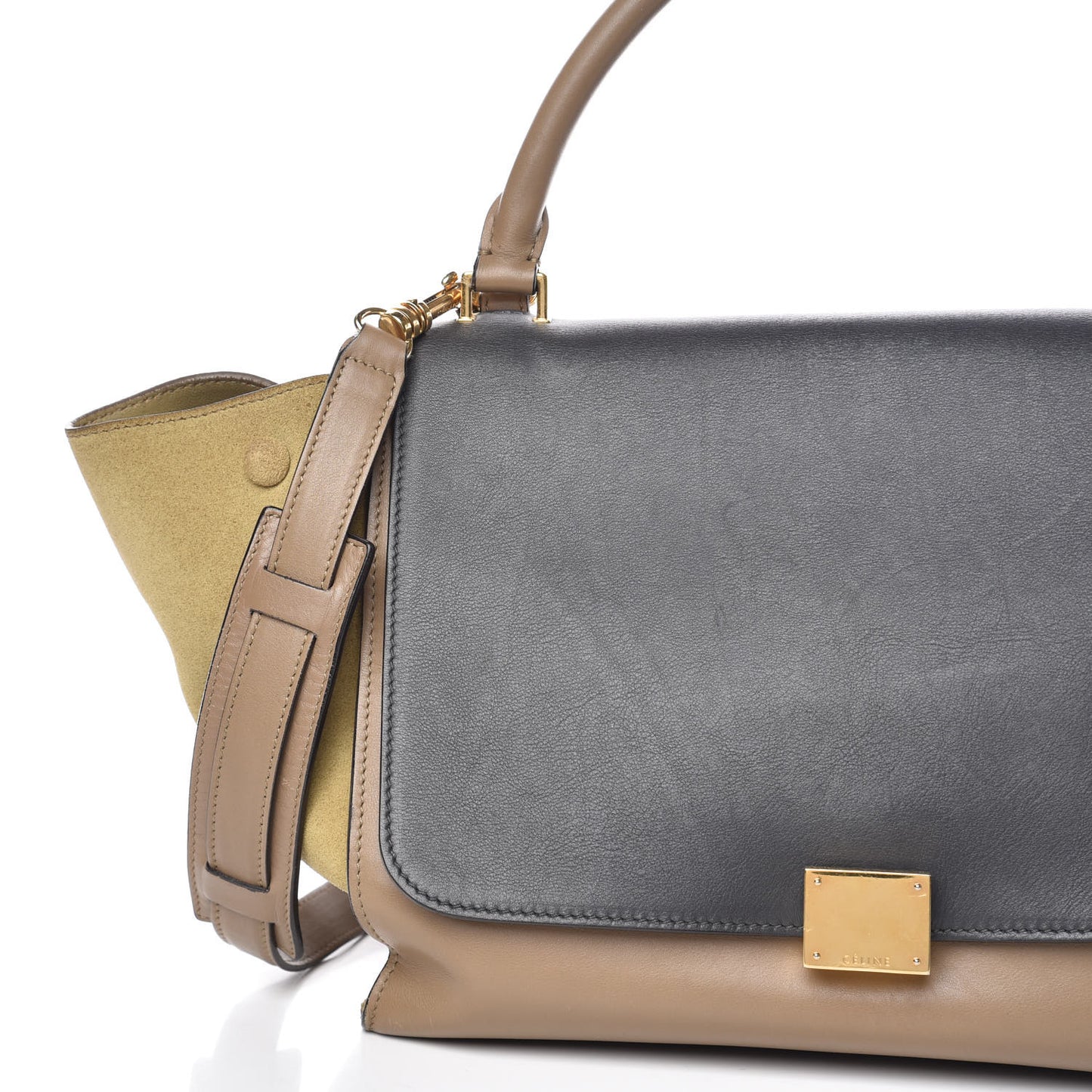 Smooth Calfskin Suede Medium Tri-Color Trapeze Olive