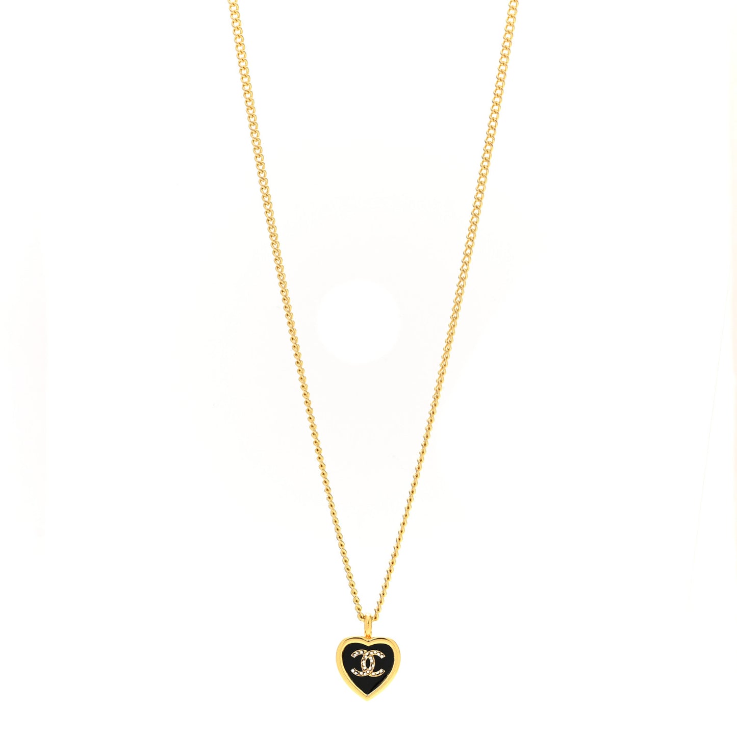 Metal Resin Crystal CC Heart Necklace Gold Black