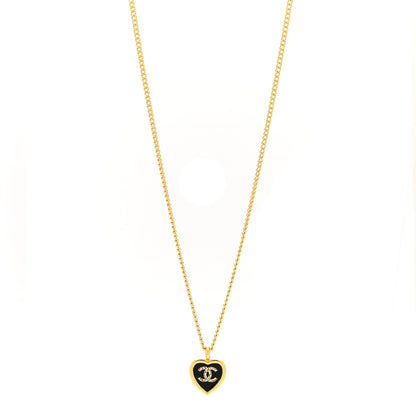 Chanel Metal Resin Crystal CC Heart Necklace Gold Black 1 of 6