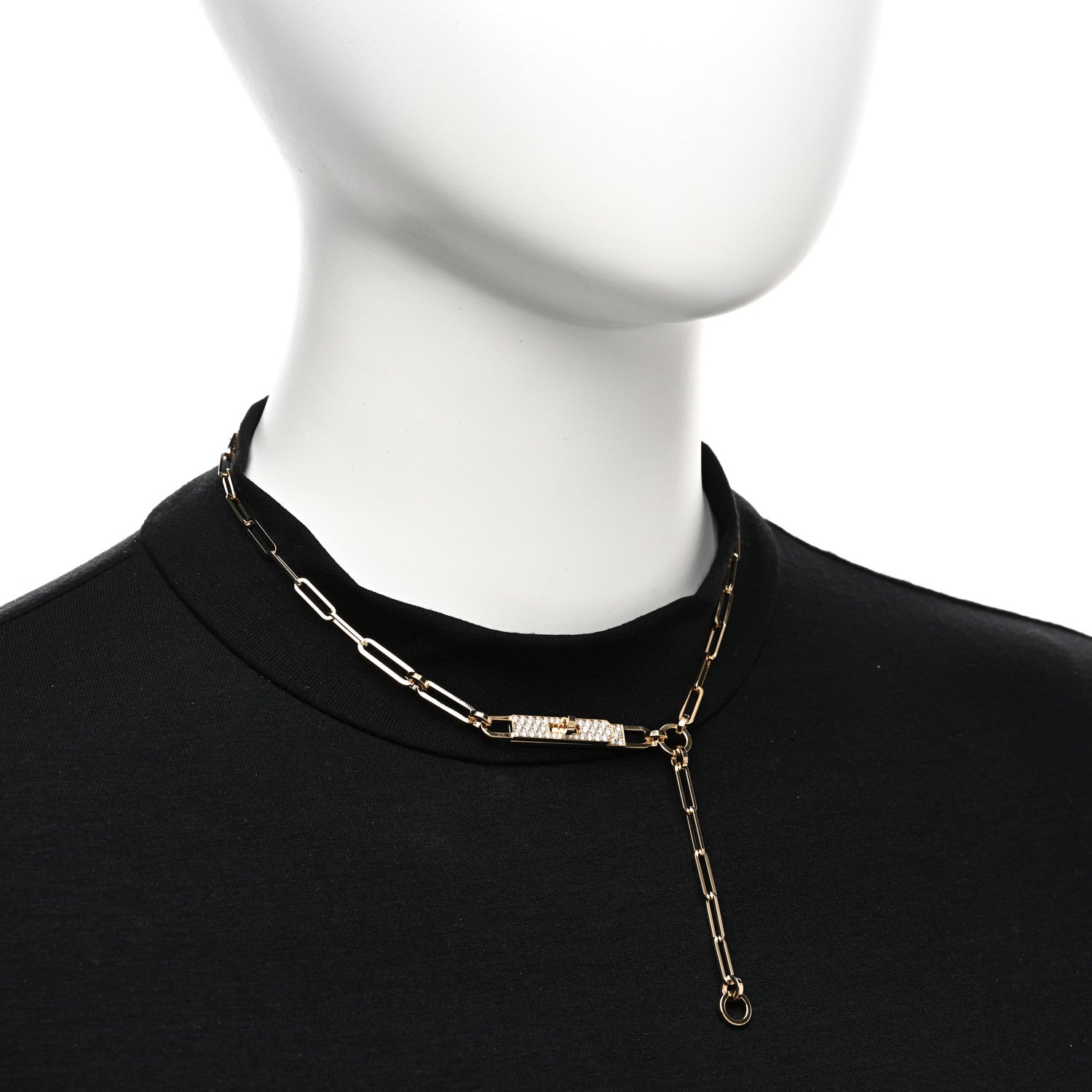 Hermes 18K Yellow Gold Diamond Pave PM Kelly Chaine Lariat Necklace SH 2 of 5