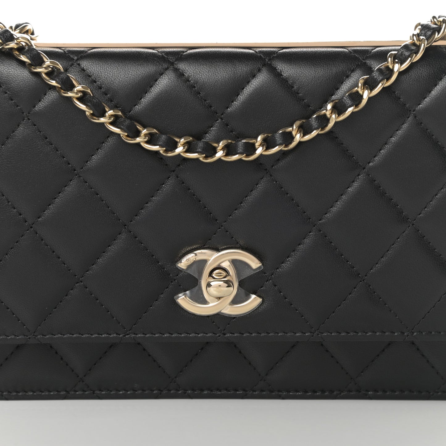 Lambskin Quilted Trendy CC Wallet On Chain WOC Black