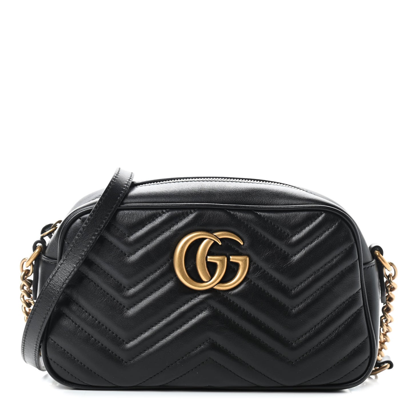 Calfskin Matelasse Small GG Marmont Chain Shoulder Bag Black