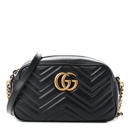 Gucci Calfskin Matelasse Small GG Marmont Chain Shoulder Bag Black 1 of 9