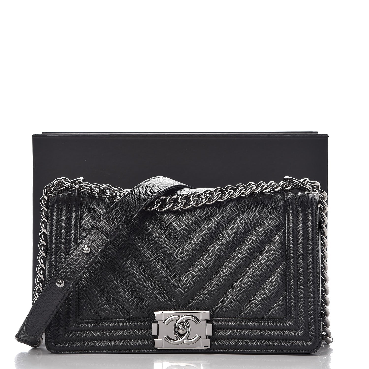 Chanel Caviar Chevron Quilted Medium Boy Flap Black 8 of 8