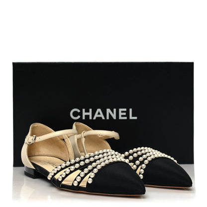 Chanel Lambskin Grosgrain Pearl Slingbacks 37.5 White Black 9 of 9