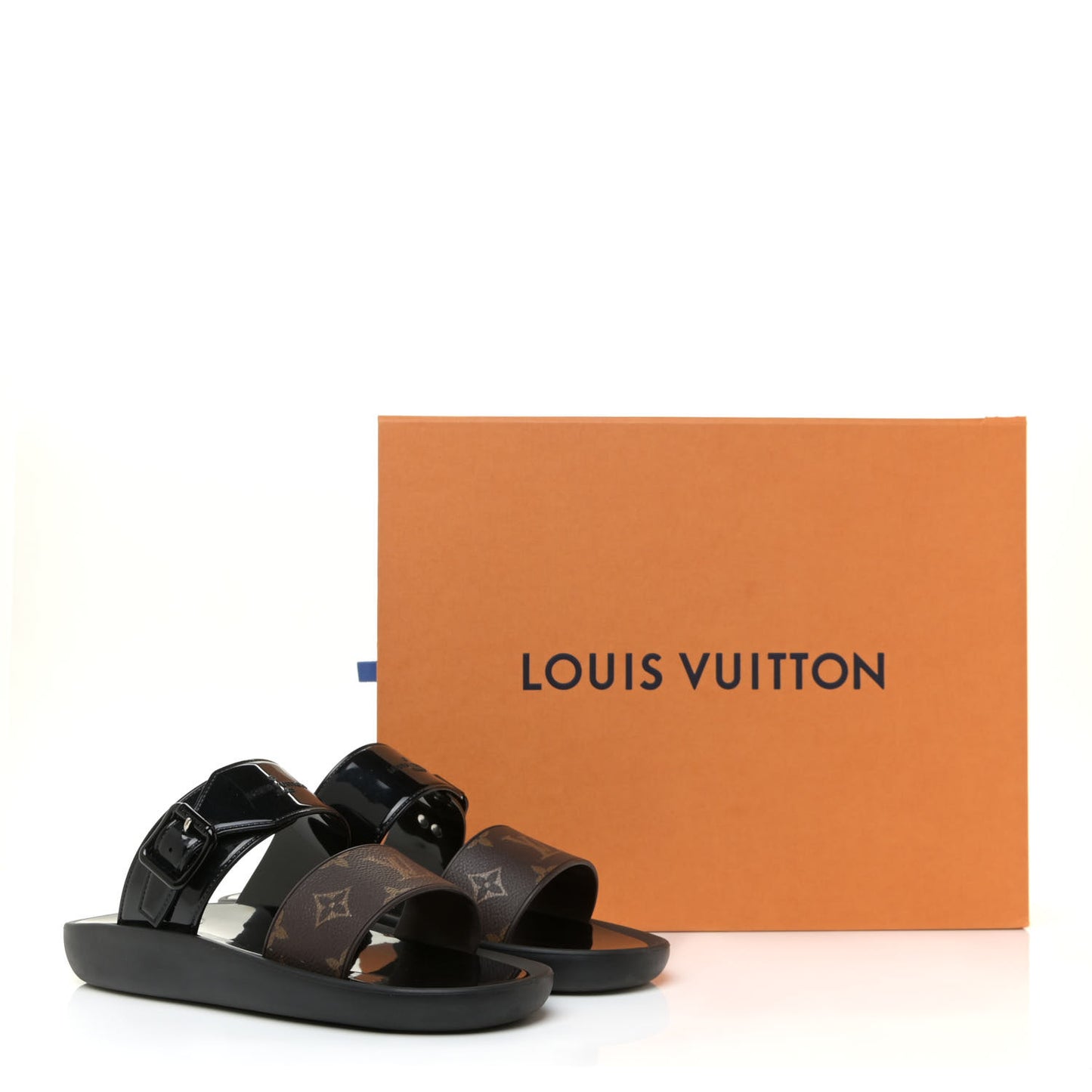 Monogram Sunbath Flat Mule Sandals 38 Black