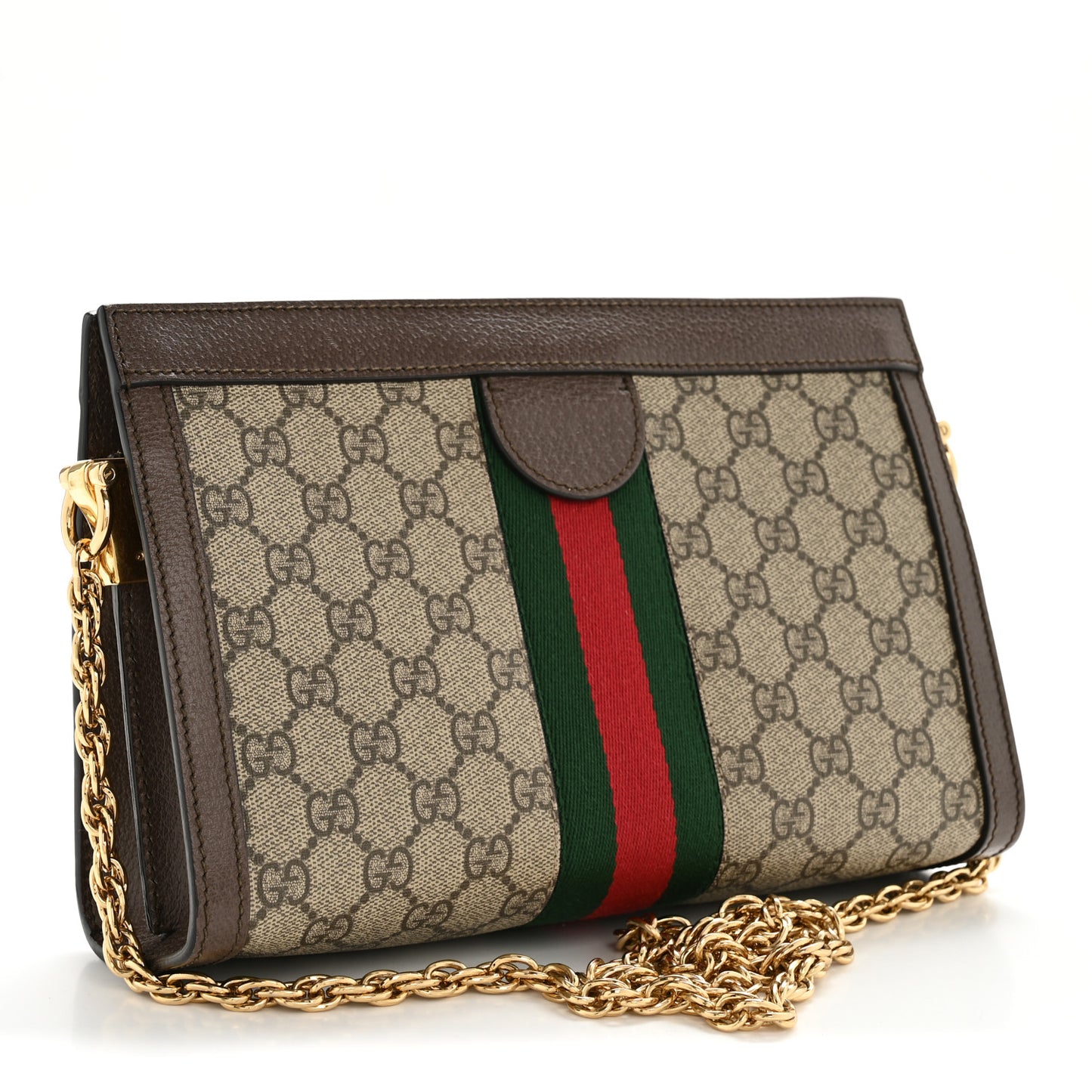 GG Supreme Monogram Web Small Ophidia Chain Shoulder Bag Brown