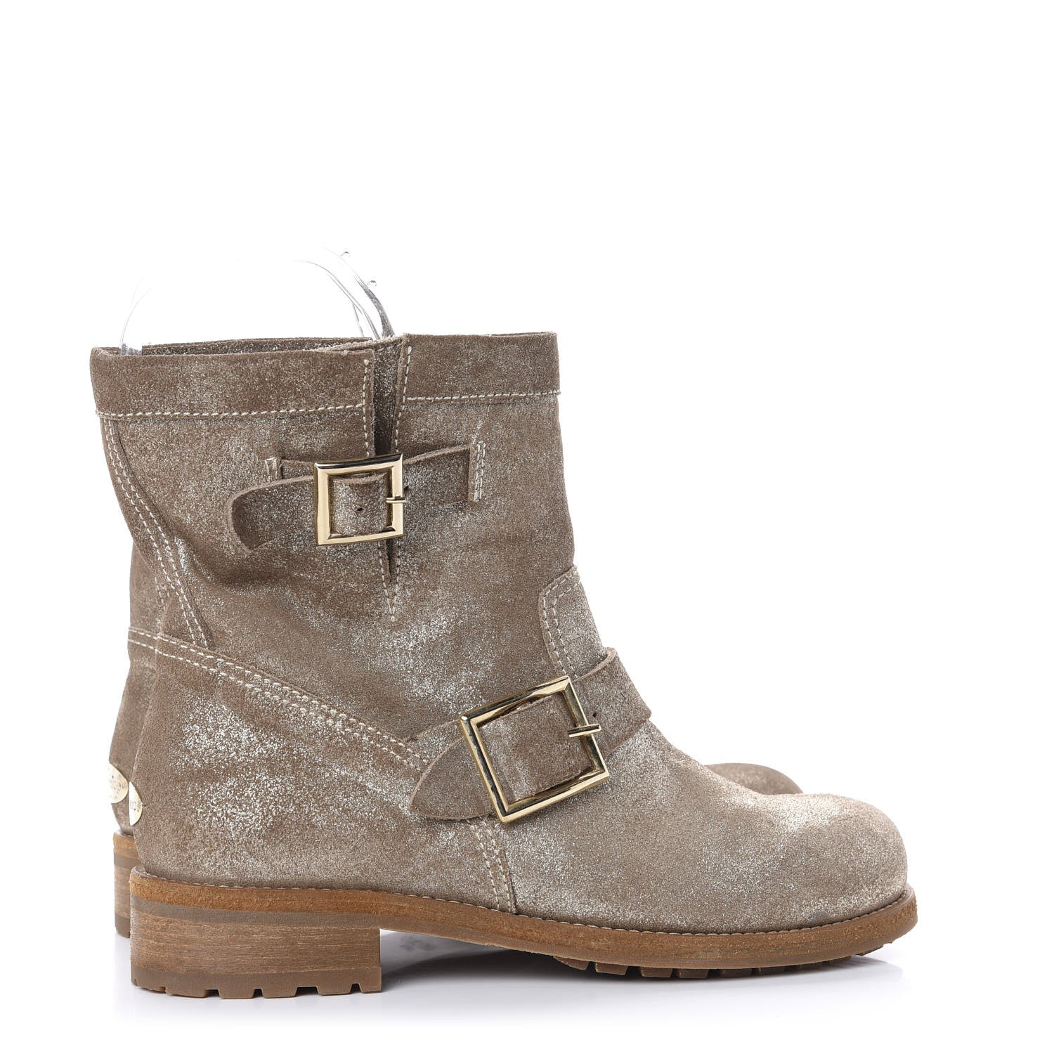 Jimmy Choo Metallic Suede Youth Biker Boots 37.5 Brown 4 of 8