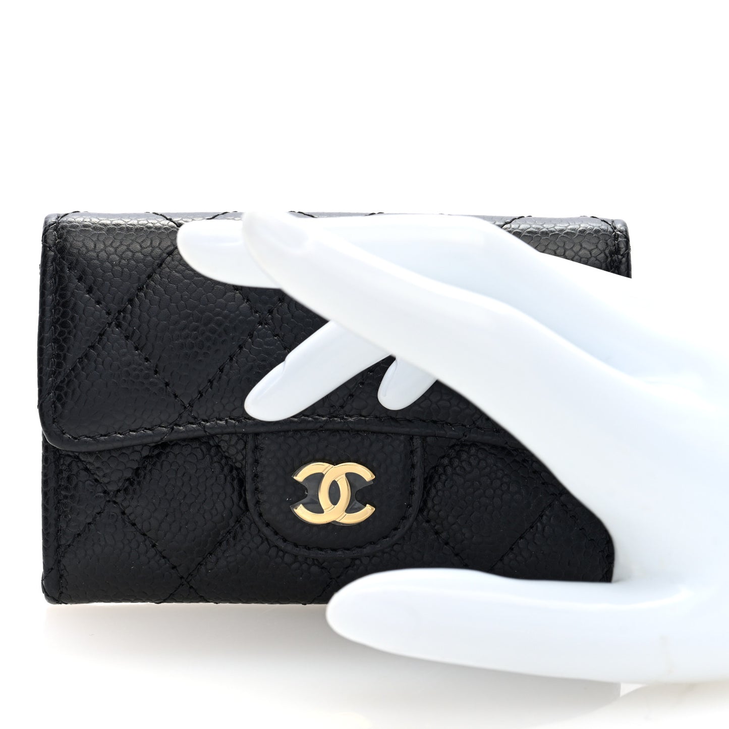 Caviar Quilted Flap Card Holder Wallet Black
